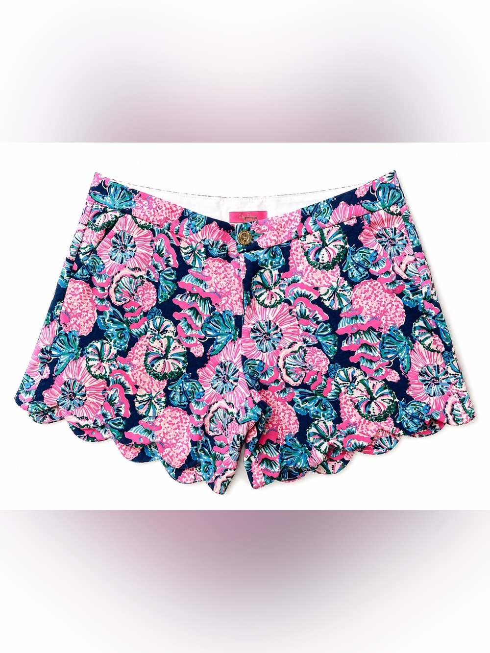 Lilly Pulitzer Women’s Size 10 Pink Blue Floral Scalloped Hem Shorts 5” Inseam